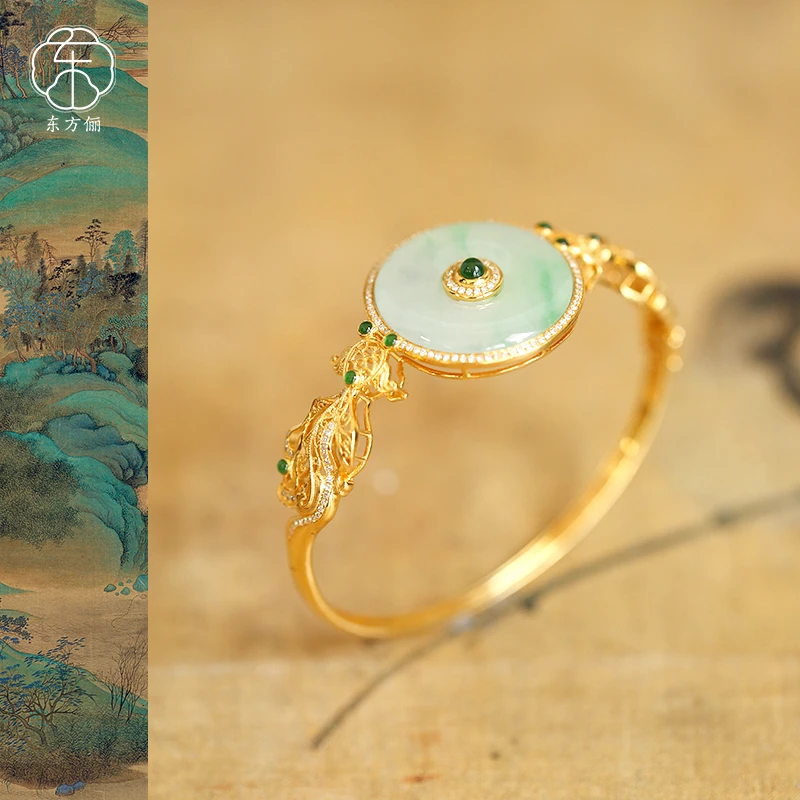 东方俪DOFUNLY【余生】翡翠手镯18K金设计款平安扣鱼多FCSZ空谷