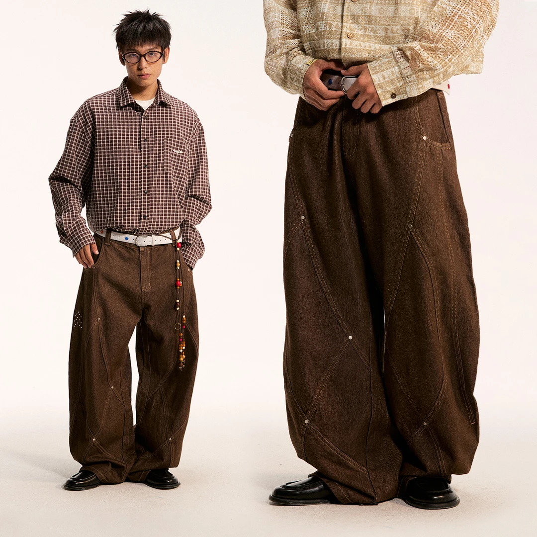 江南先生NewJNXS原牛水洗多线分割撞钉牛仔裤烫钻撞色刺绣弯刀裤