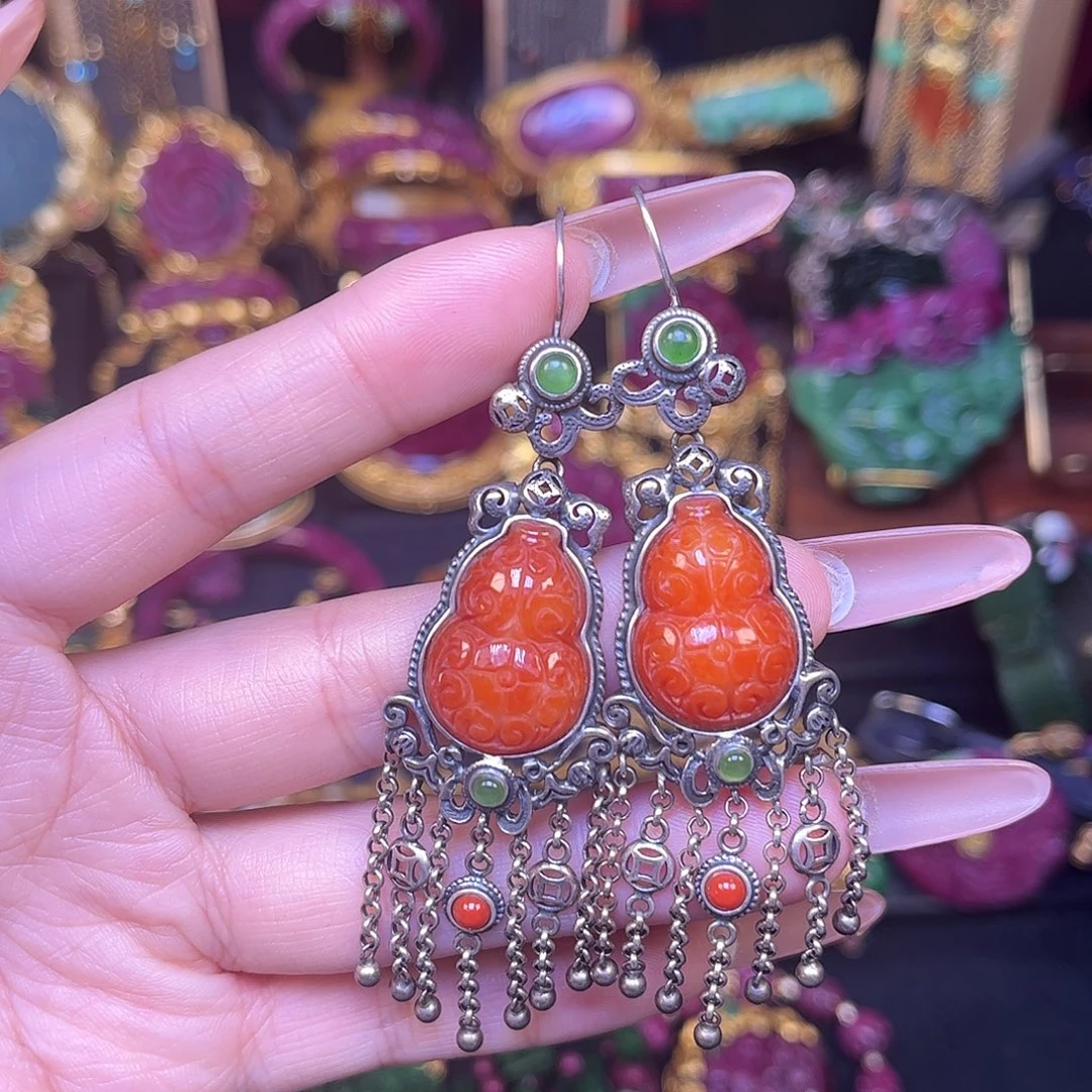 翡翠银S925镶嵌耳饰