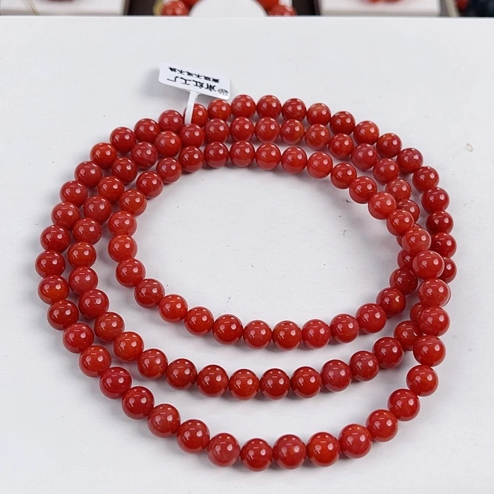 闲***庭南红玛瑙未镶嵌瓦西锦红圆珠多圈8mm