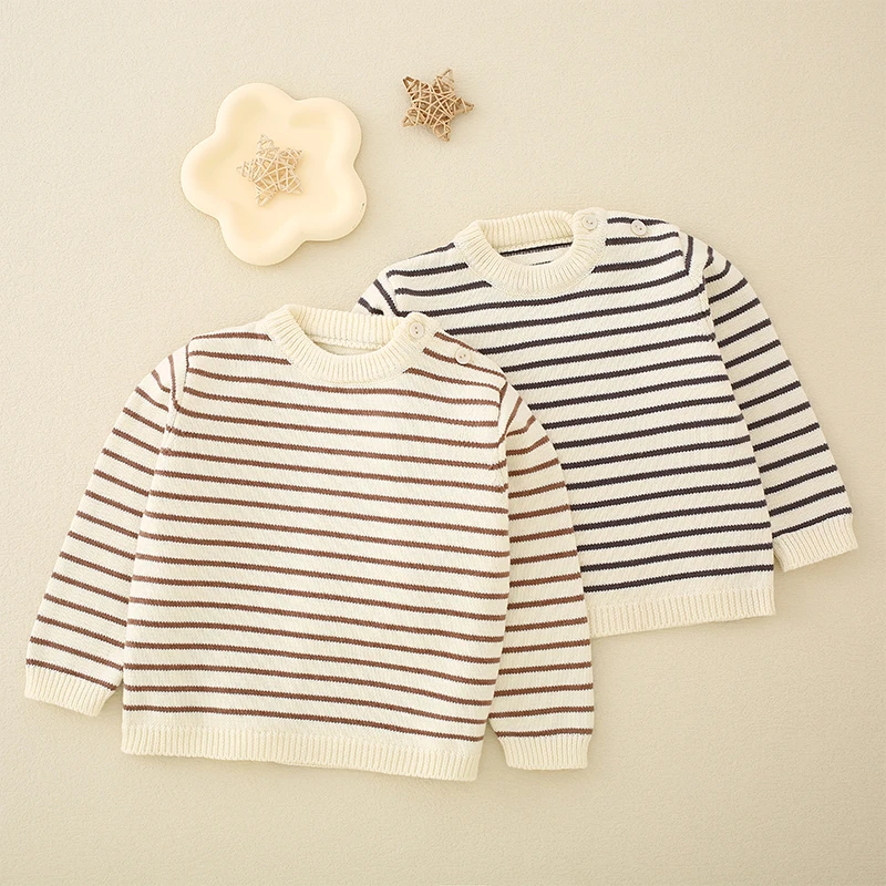 儿童条纹针织衫男女童圆领毛衣宝宝休闲外套线衣小童洋气纯棉上衣
