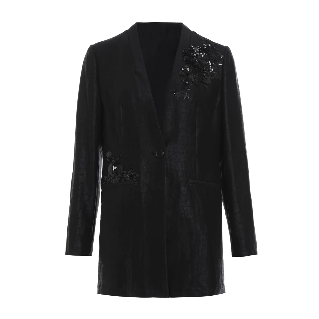 女装龟裂缎香云纱西装时尚西服百搭外套