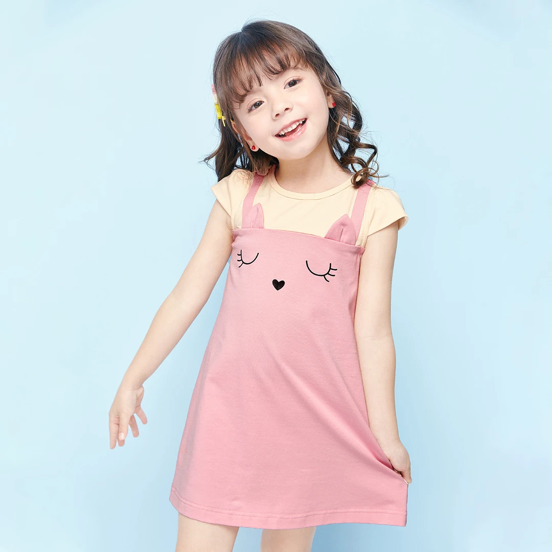 笛莎女童夏季连衣裙儿童宝宝洋气撞色拼接假两件公主裙-33242C922