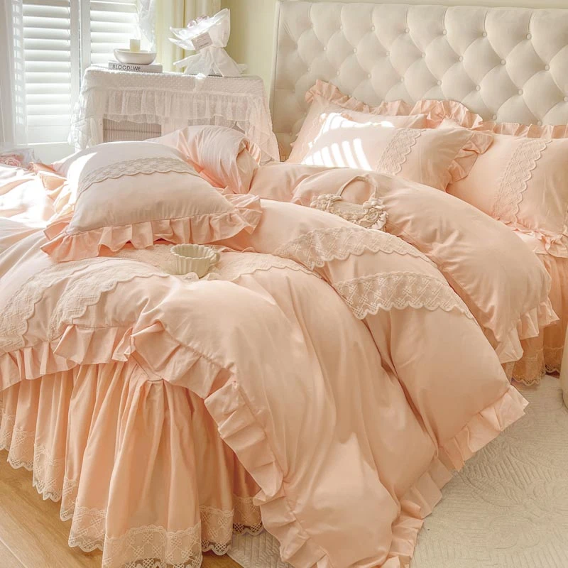 韩版公主风全棉长绒棉四件套冬季加厚纯棉床上被套床裙床罩高级感
