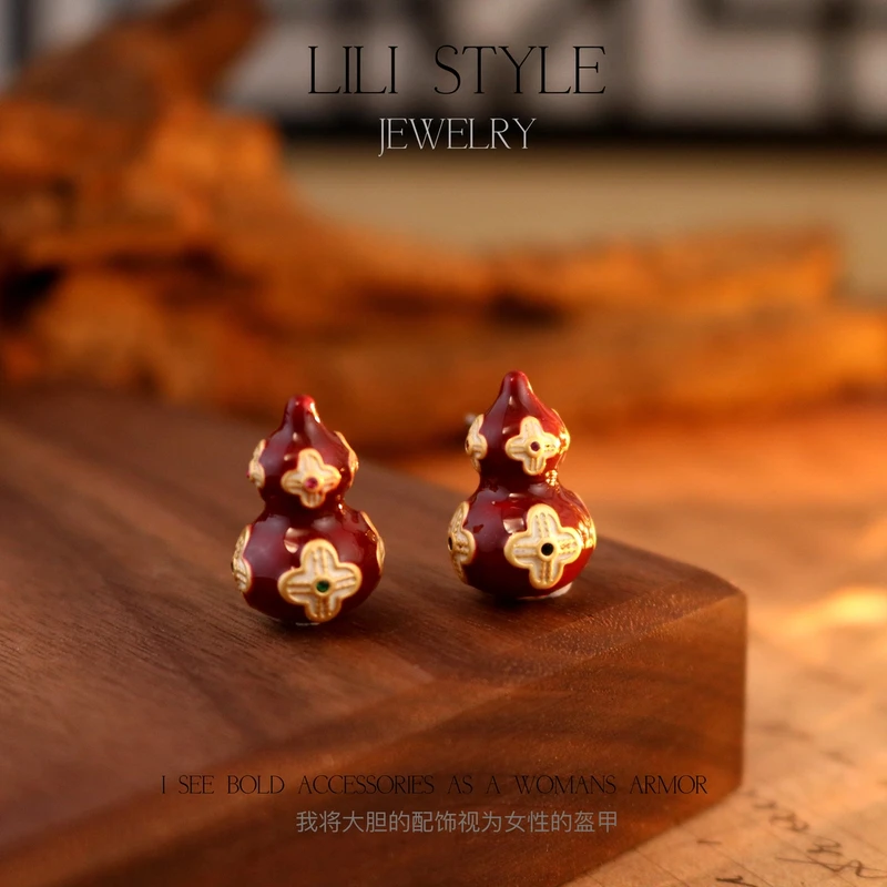 铜合金耳饰 【春尘】复古新中式葫芦耳钉女精致轻奢高级感耳饰T044