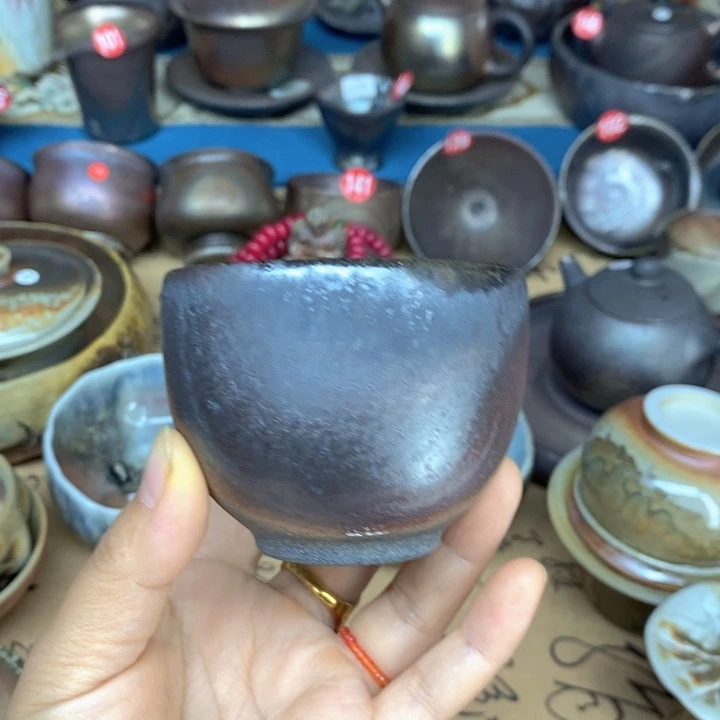 杯子纯手工柴烧裸烧茶杯