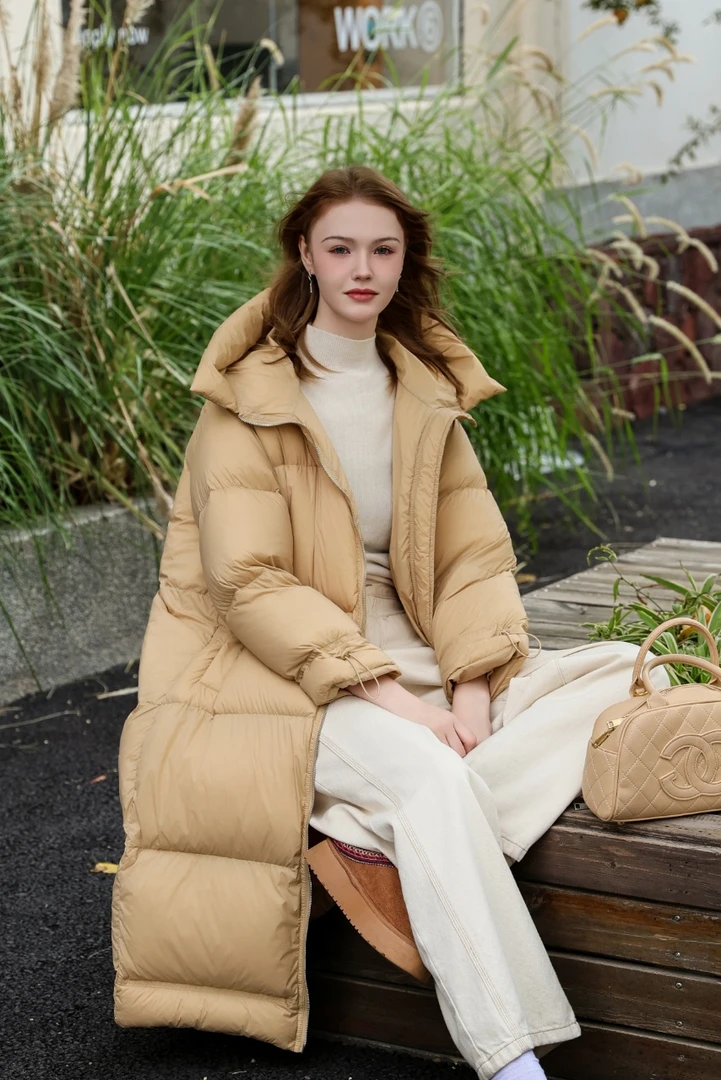 行走的大被子24新款高品质90白鸭绒羽绒服泡芙感轻盈柔软过膝长款