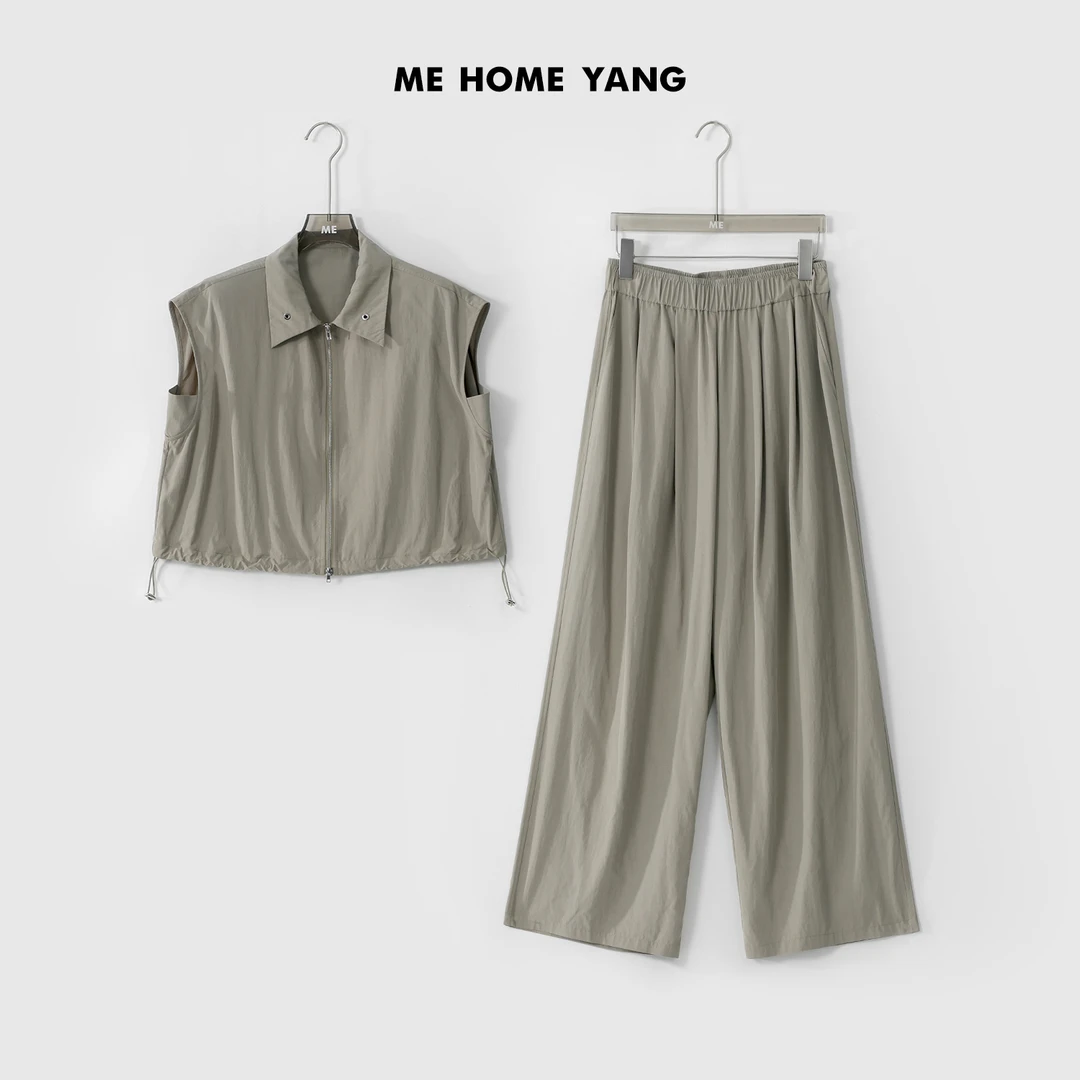 ME【豆沙绿套装】无袖设计款气质夏装女士休闲套装 MEQC712