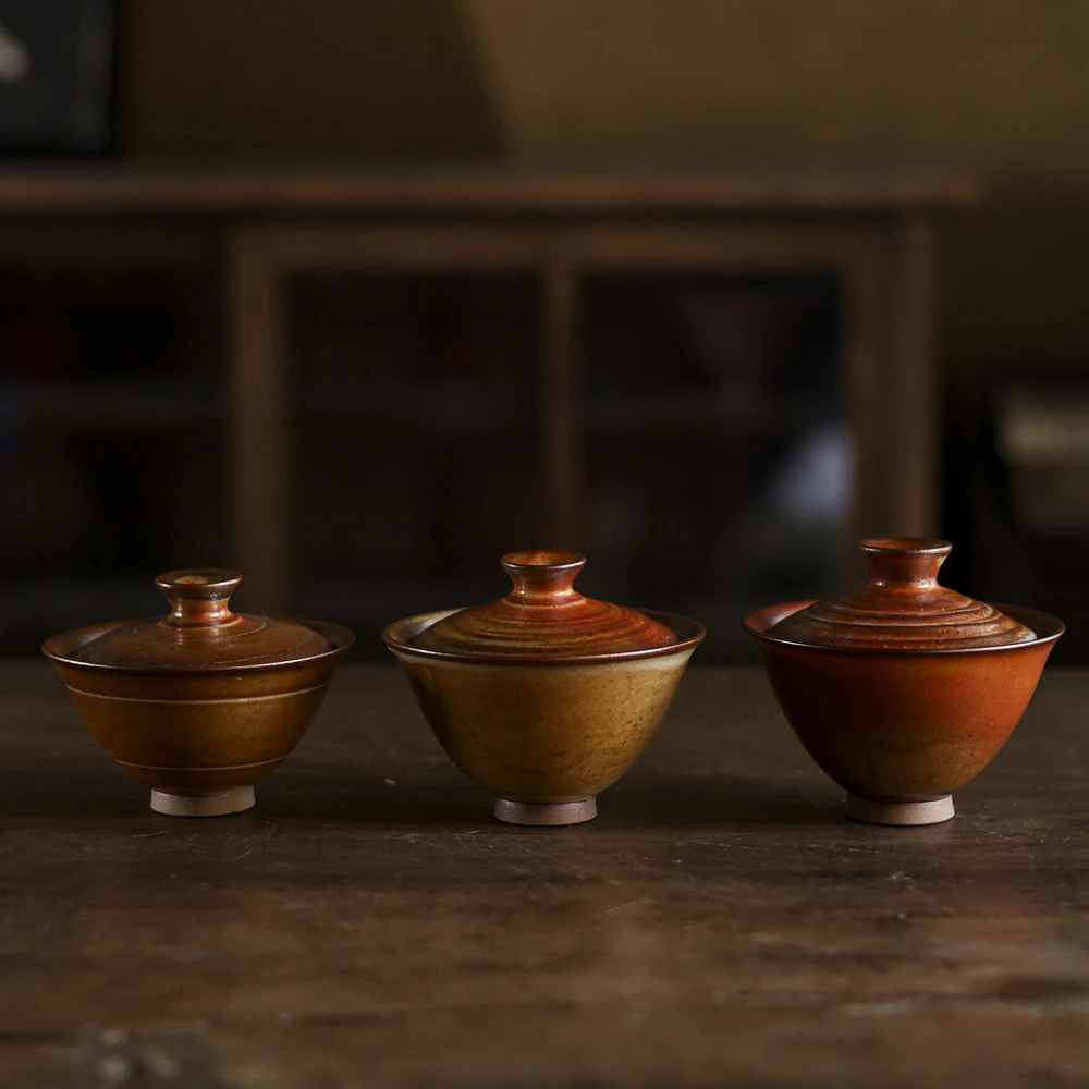 【小田甄陶】金志野2号元宝二才手工盖碗-金志野（Q1292）