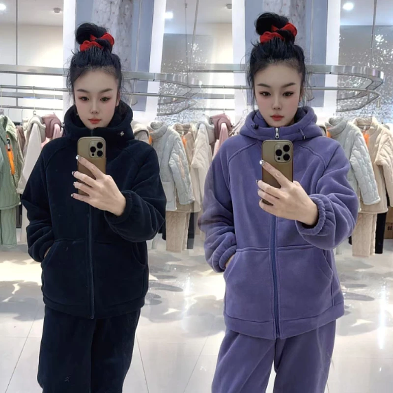 YIXINKANG/亿鑫康新款女士加绒加厚睡衣三层夹棉冬季长款家居服套