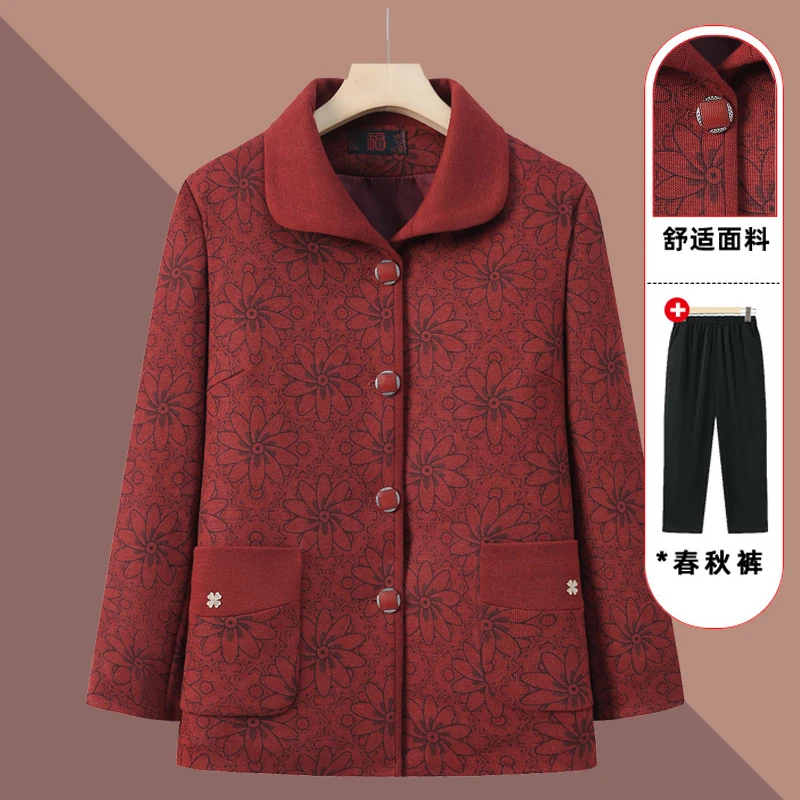 奶奶春季外套新款中老年人翻领上衣妈妈春秋宽松衣服洋气老太太装