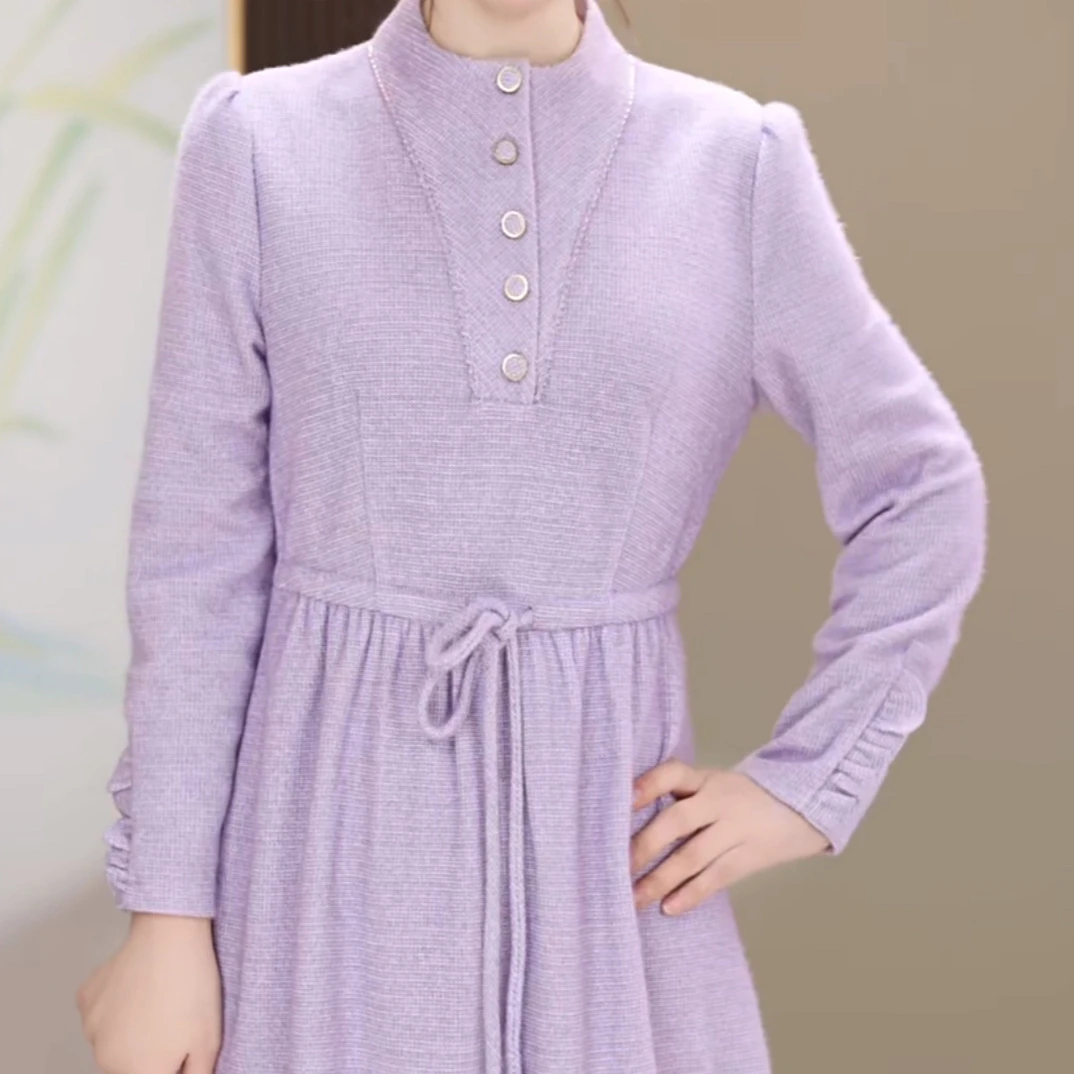 A0138秋冬新款气质显瘦收腰遮肚加厚保暖连衣裙