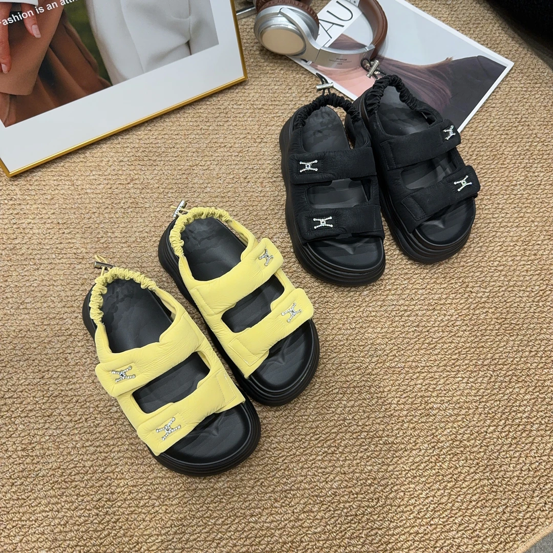 706-2 夏季新品女厚底一字带魔术贴凉鞋增高百搭