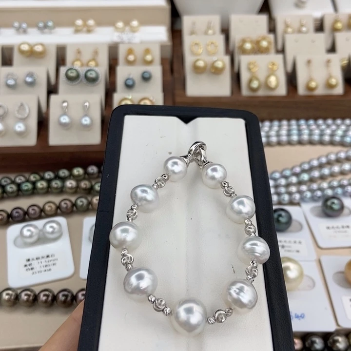 海水珍珠手链银S925镶嵌澳白9-11