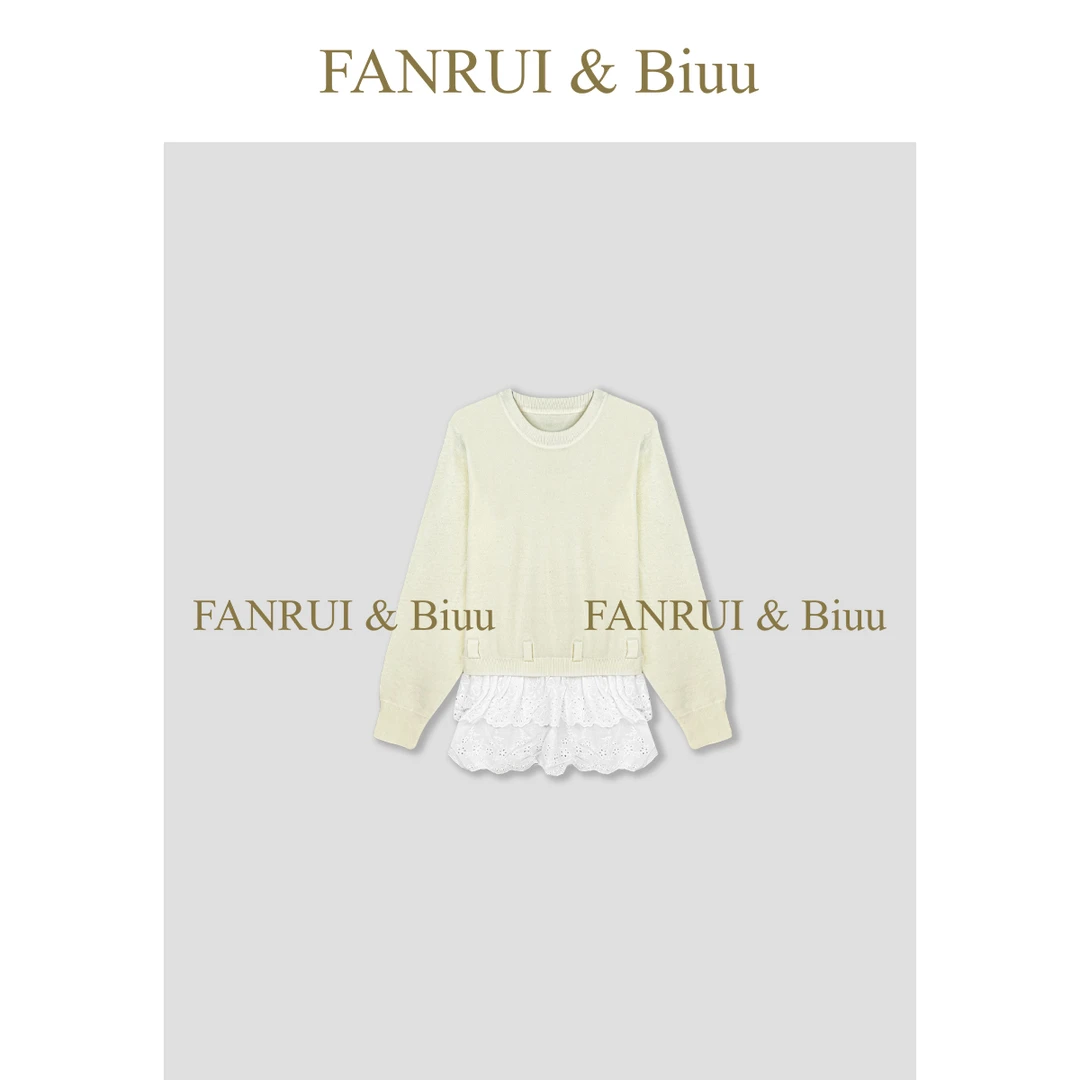 FANRUI/泛芮 「贝贝biuu」蕾丝拼接假两件时髦设计感针织上衣B17373