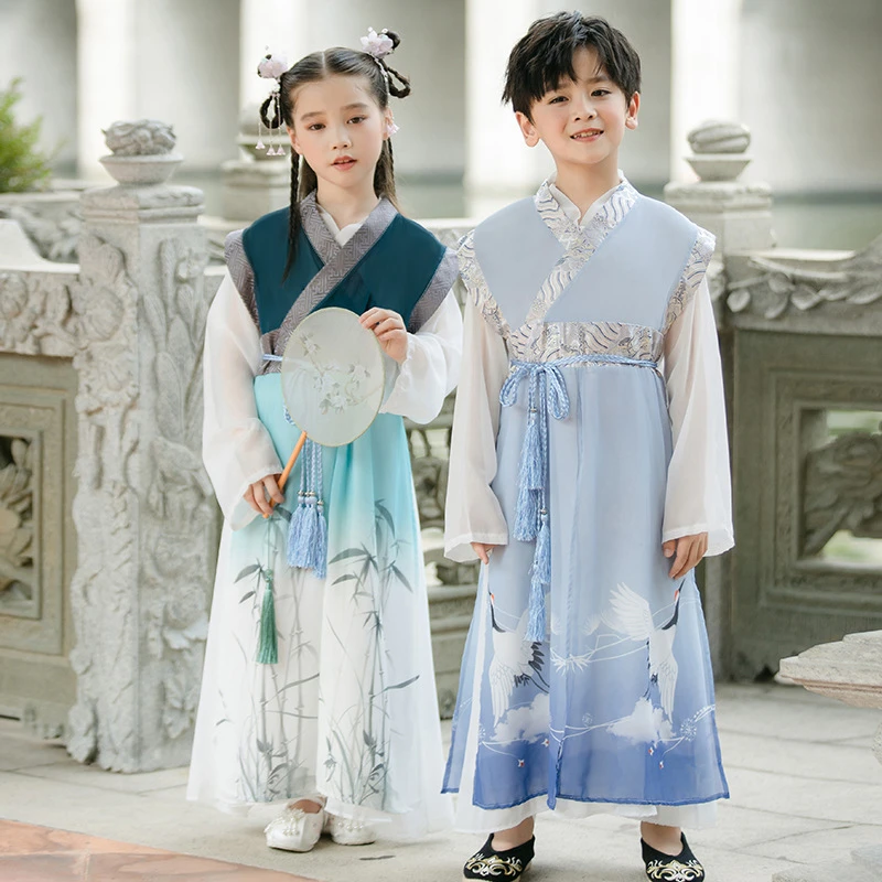 汉服男童夏儿童古装风小学生国学服夏装宝宝唐装超仙春秋