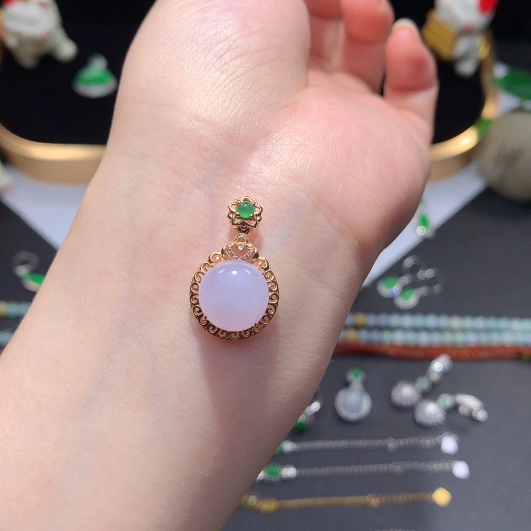 翡翠18K金镶嵌挂件48小时鉴赏期 退货不扣服务费