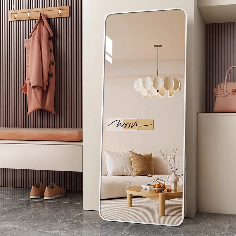 奶油风穿衣镜家用落地全身镜卧室壁挂立体镜轻奢简约可移动试衣镜