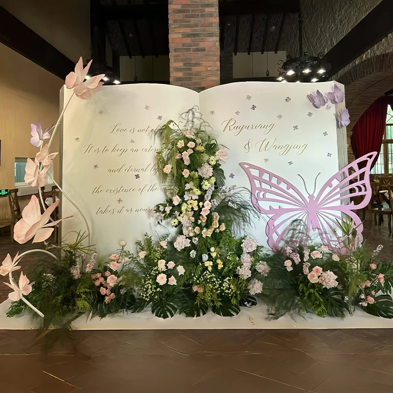 油画花园风蝴蝶书本造型婚礼订婚宴布置装饰全套订婚宴现场布置