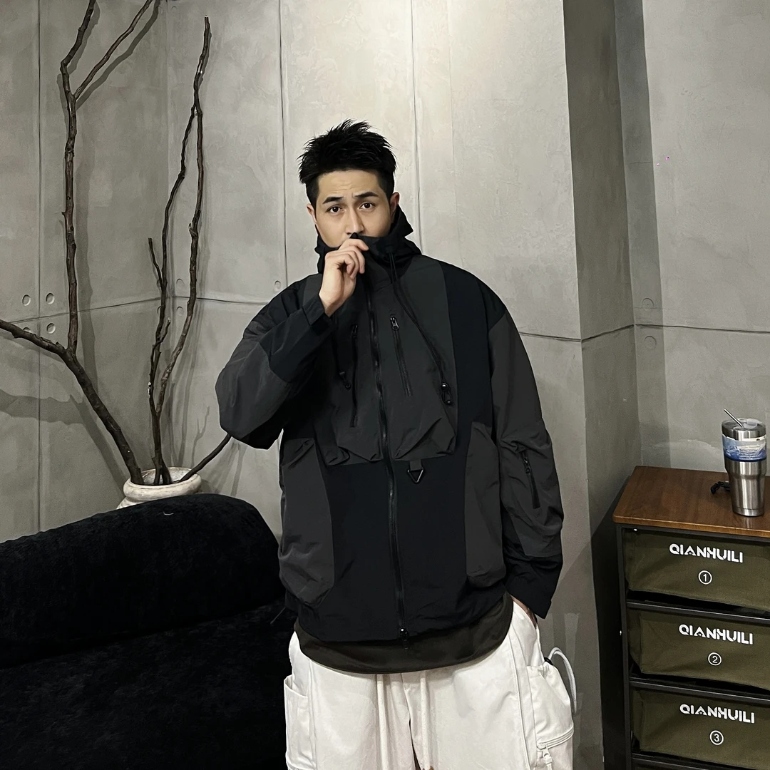 到位男装25ss春季日系工装轻便款定制尼龙连帽冲锋夹克外套J5510