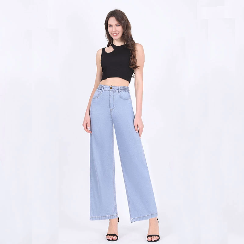 N624莱赛尔天丝软牛仔裤女冰丝垂坠显瘦阔腿直筒裤