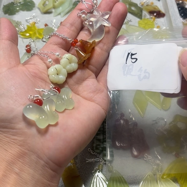 ჶ***ღ蛇纹石玉合金耳饰