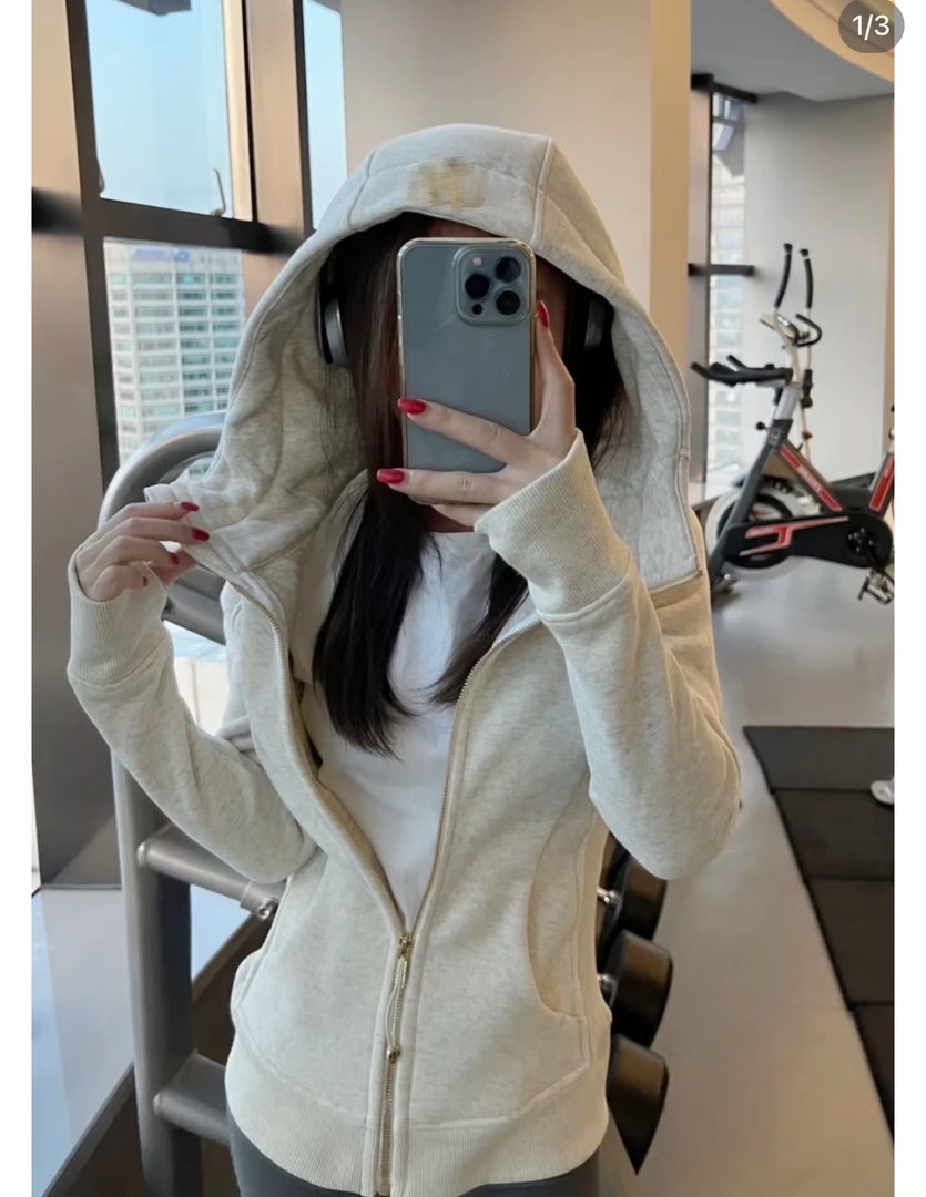 厚款加薄绒卫衣拉链连帽运动外套女款时尚百搭