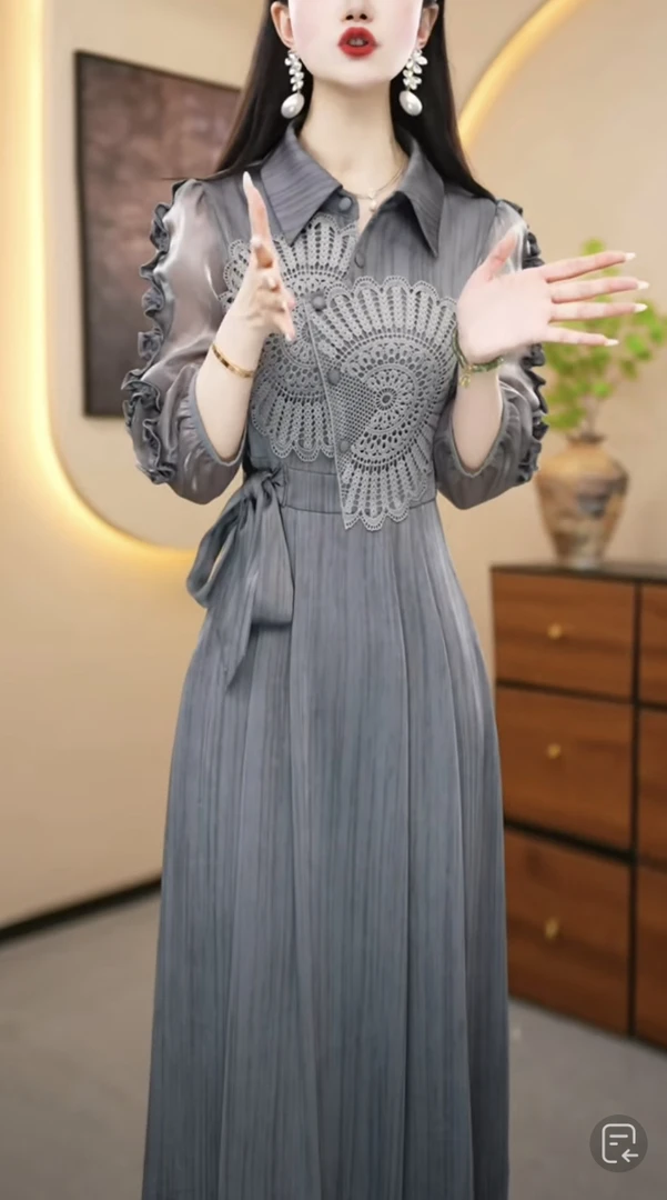 梦莎姿女装连衣裙春季洋气显瘦复古收腰中长款时尚气质减龄裙子