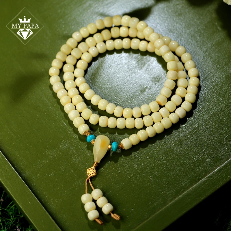 MYPAPA琥珀蜜蜡系列毕业级芝士奶酪白蜜蜡多圈手链男女手串绿松石