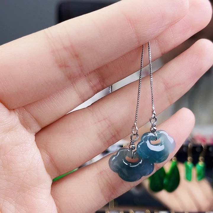 翡翠耳饰银S925镶嵌饰品