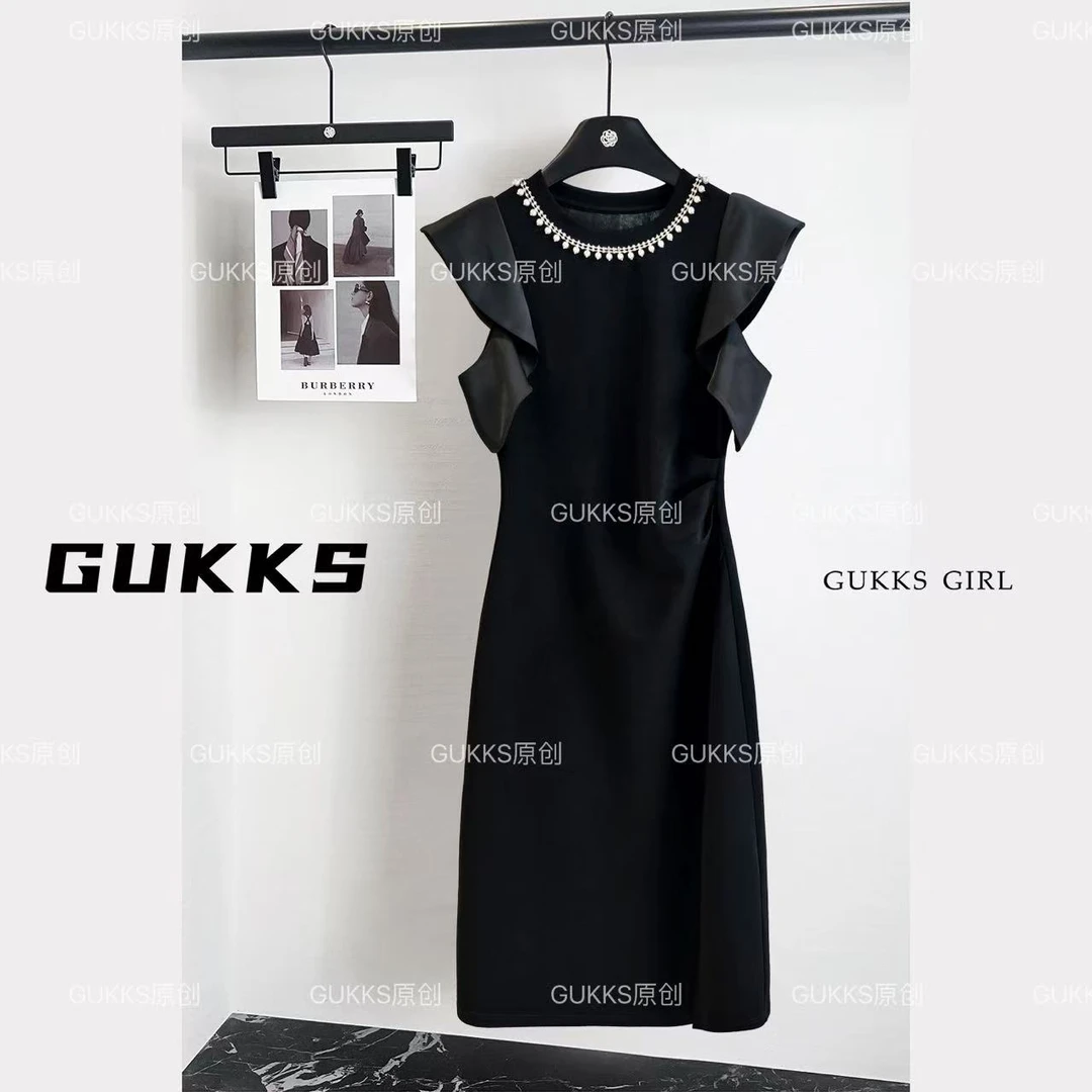 GUKKS/原创设计2025年夏季新款黑色显瘦连衣裙GK776