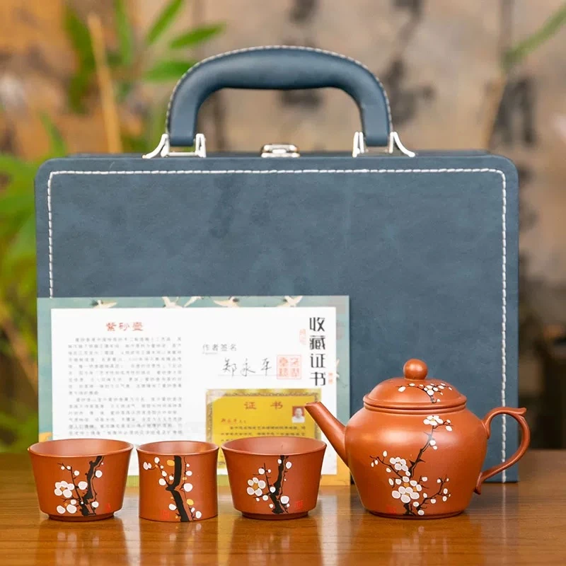 55【闪购商品】朱泥紫砂梅花一壶三杯高端泡茶具套装创意ZH1416