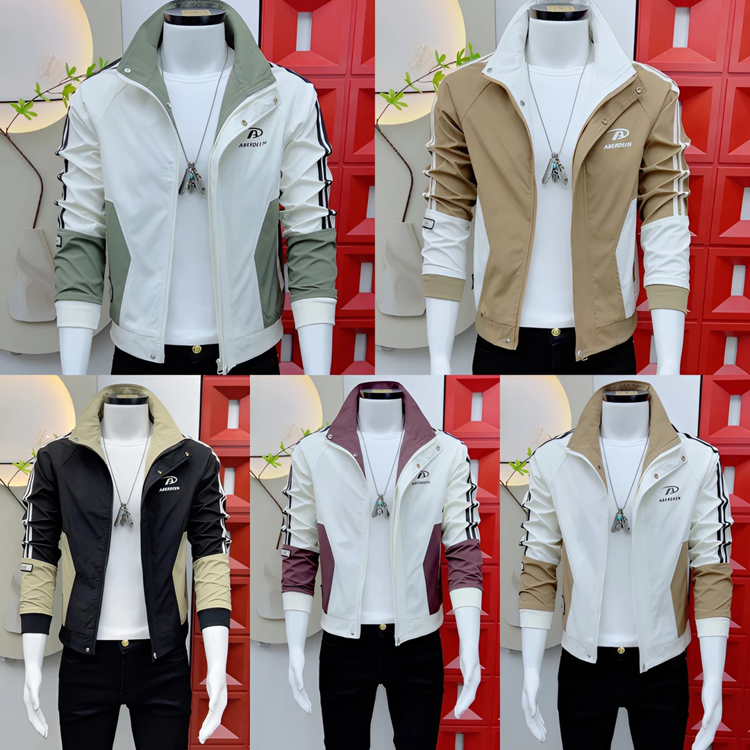 外套男士夹克时尚休闲潮流修身男装拼色气质立领