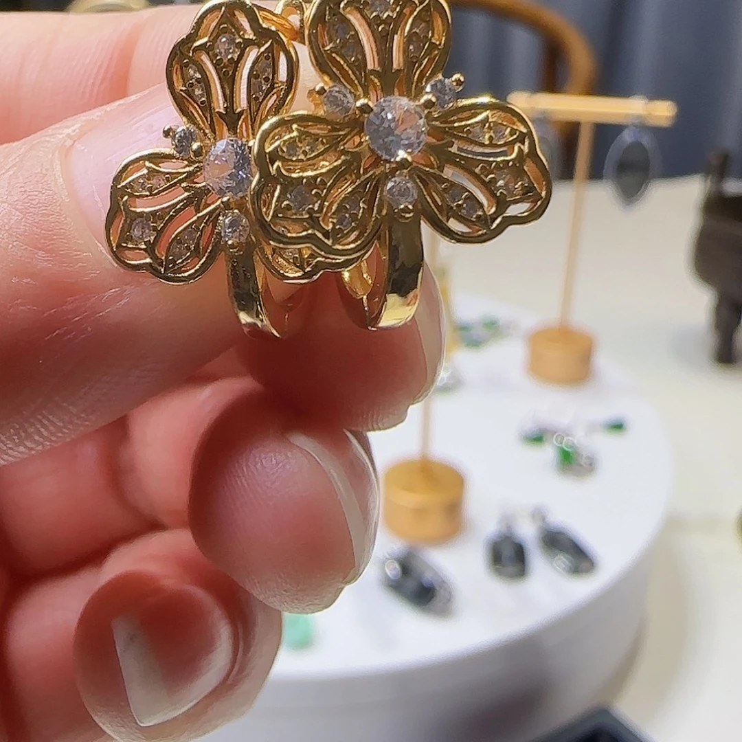 翡翠耳饰银S925镶嵌天然缅甸a货翡翠