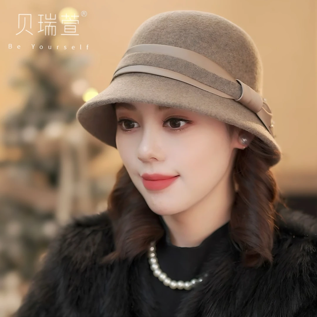 MZ136赫本风羊毛呢贝雷帽画家帽贵妇名媛秋冬盆帽礼帽