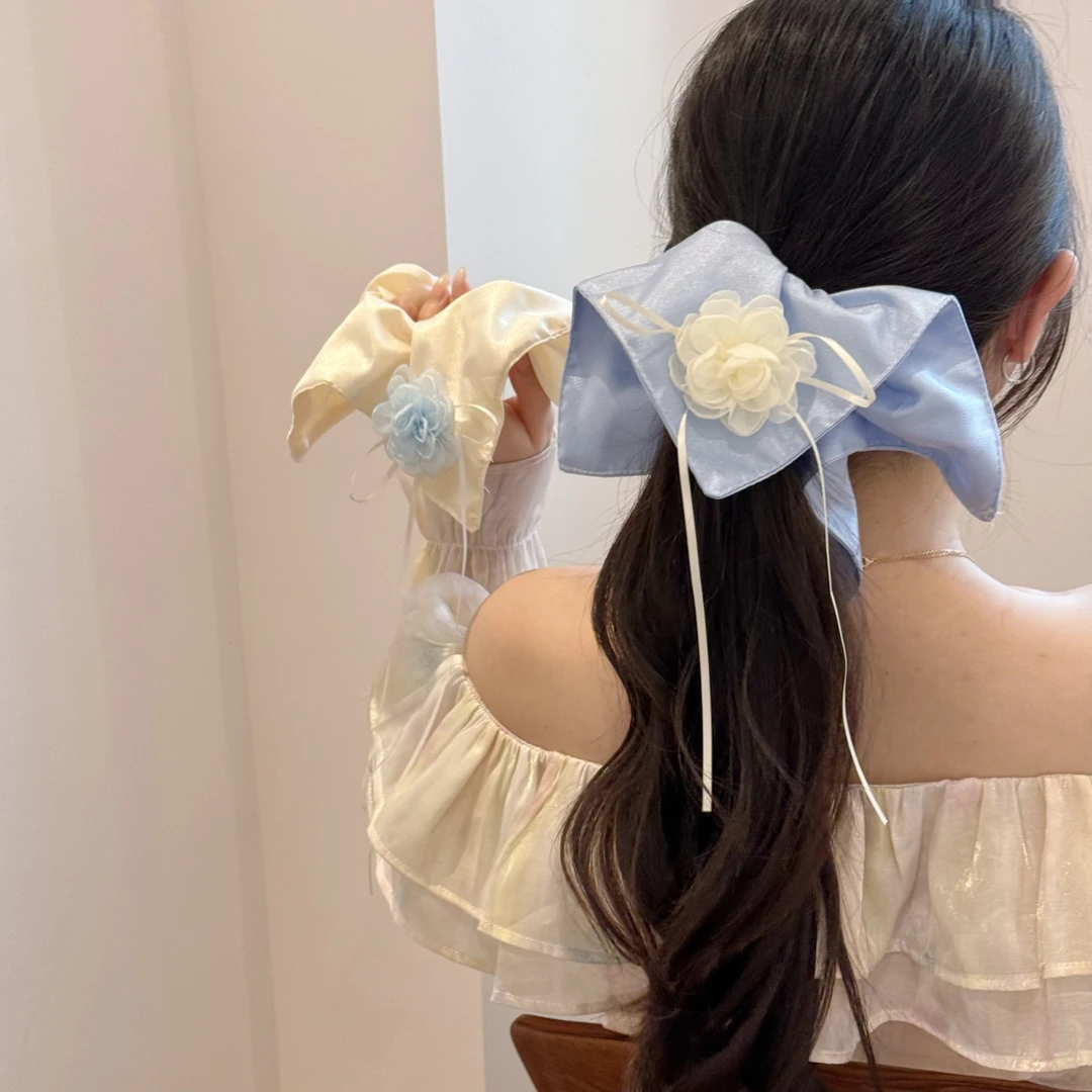 山茶花纯色方巾四角大肠发圈高级感洋气时尚马尾发绳丸子头绳发饰