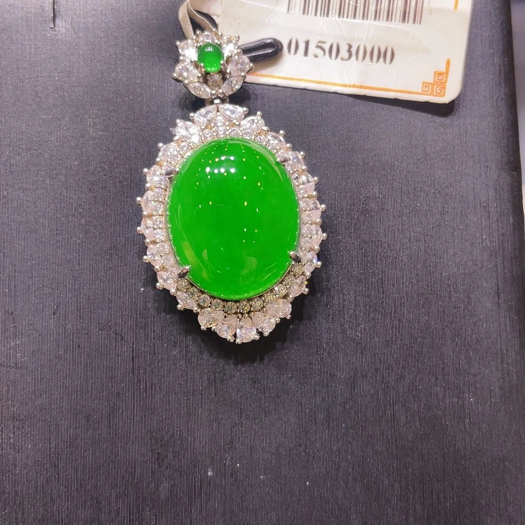 翡翠银S925镶嵌项链吊坠