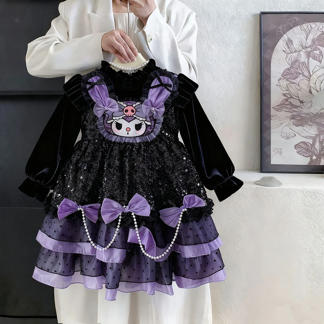 女童洛丽塔加绒网纱公主裙秋冬新款万圣节cos库洛米生日礼服裙子