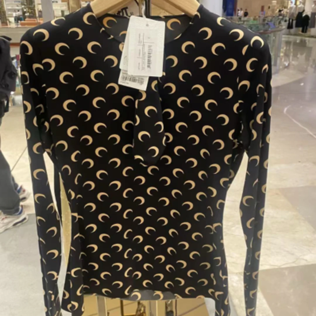 全新未使用 MARINESERRE Marine Serre 女款黑色月牙图案打底上衣