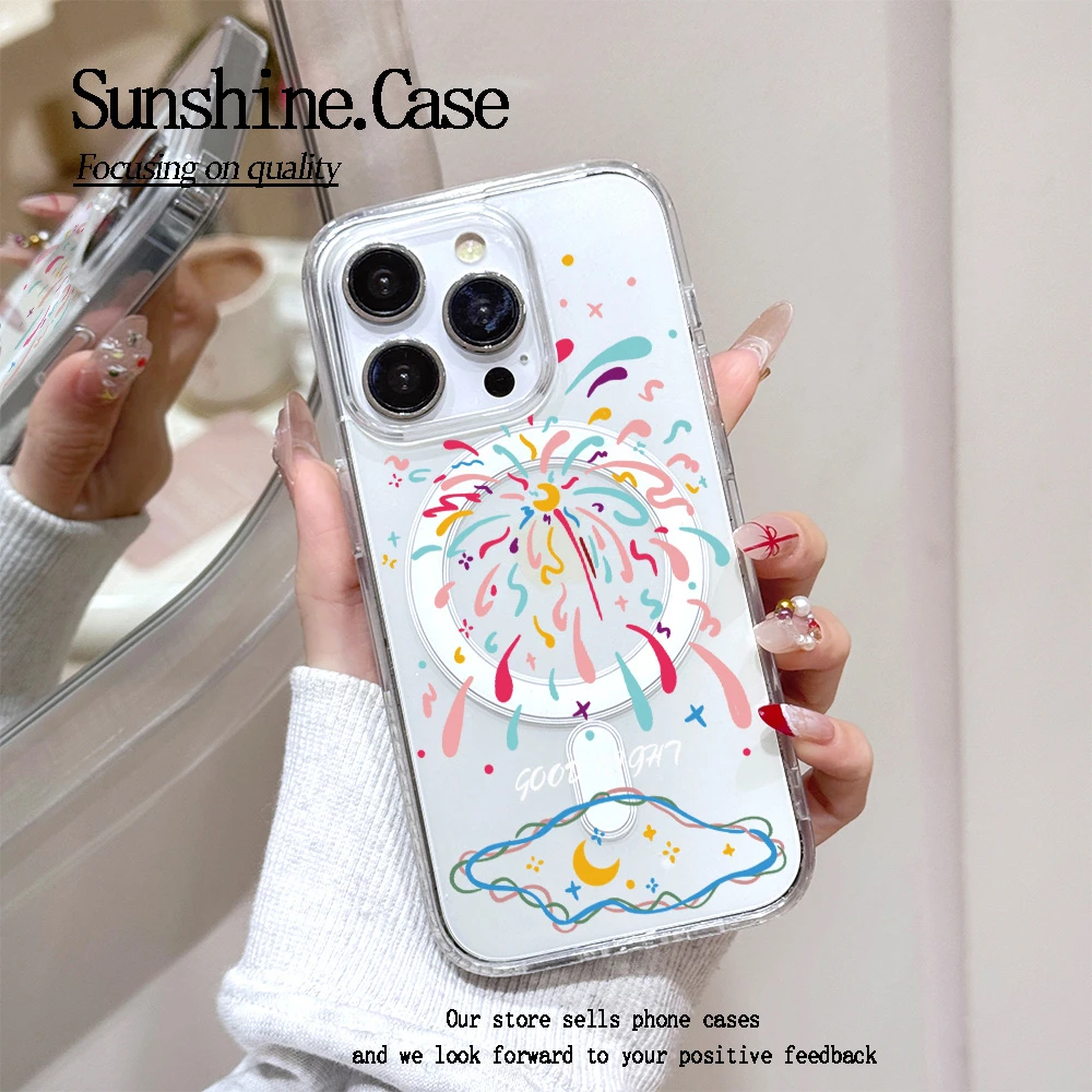 【亚克力磁吸】彩色烟花高透手机壳适用苹果16promax/15/14防摔