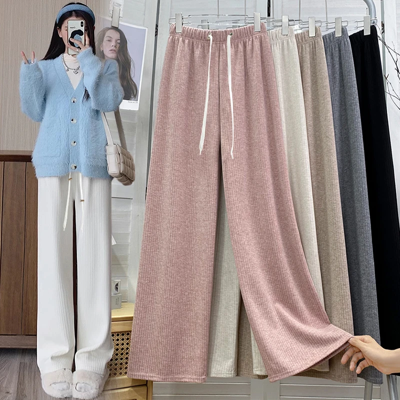 两个裤长实拍孕妇春秋季2025新款窄版糯米裤宽条阔腿裤长裤韩版