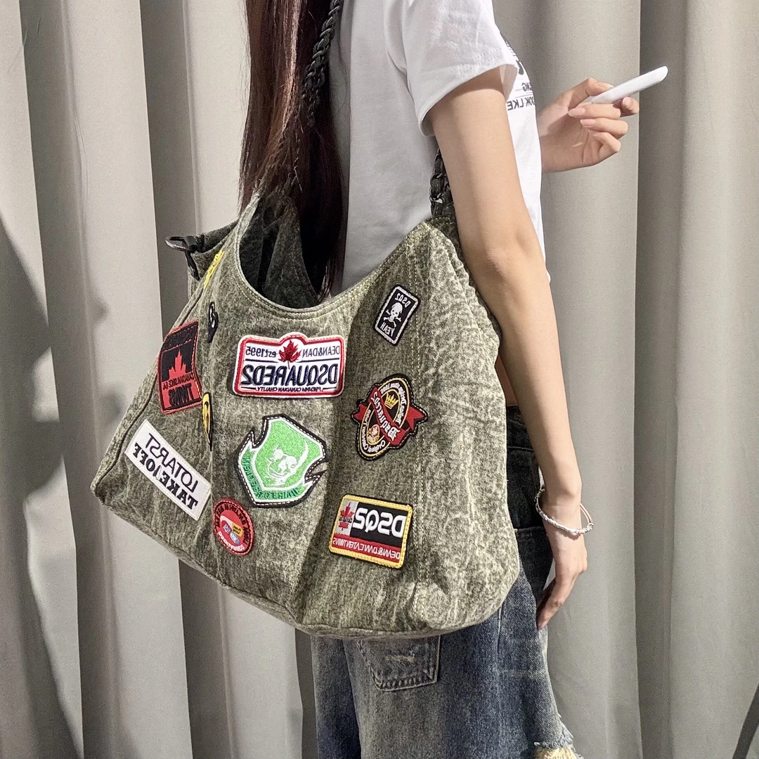 时尚休闲帆布包女2024新款潮百搭单肩包大容量托特包