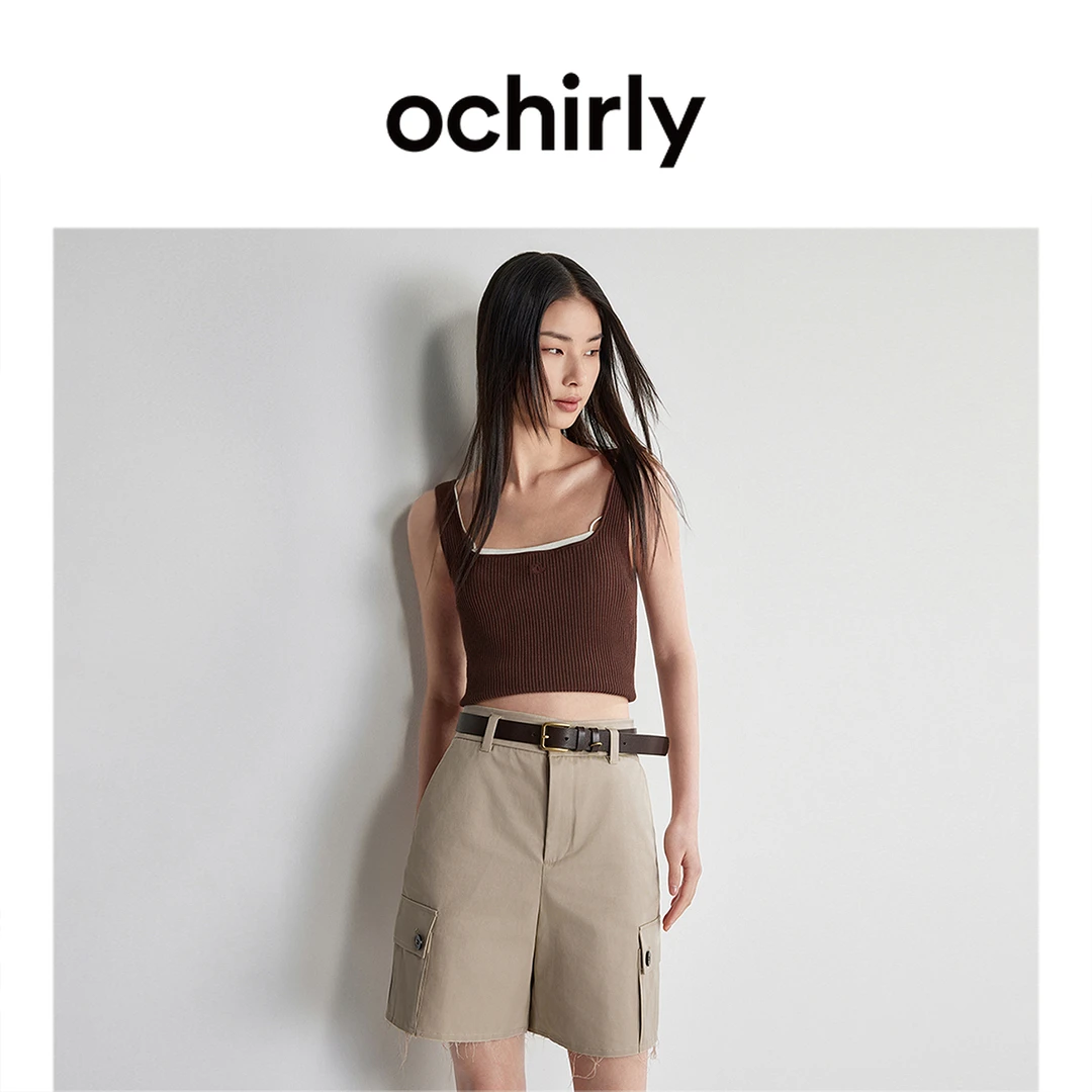 ochirly欧时力醋酸天丝针织背心新款早春凉感流光风黑色