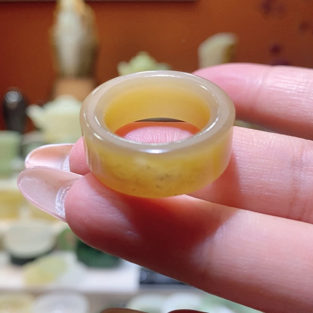 未镶嵌和田玉把件新疆和田玉黄糖戒指18mm