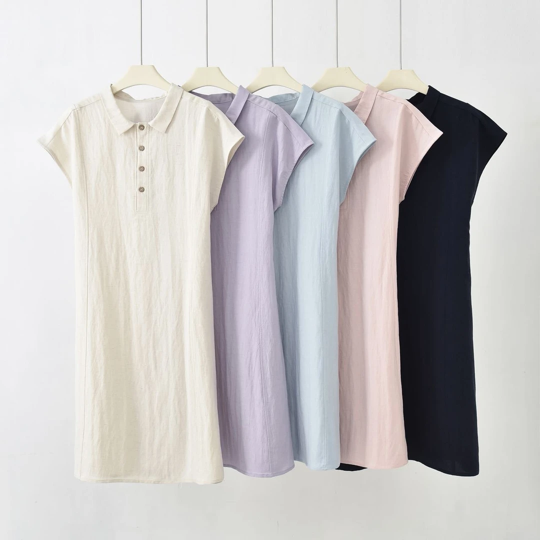 【天丝亚麻&Polo领连衣裙】夏季新款polo领短袖连衣裙DF115