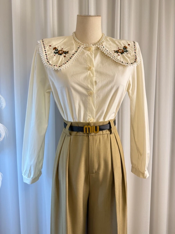 娃娃领衬衫长袖女春秋季新款宽松别致甜美衬衣上衣乌市包邮发