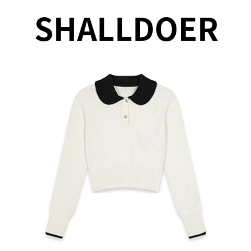 SHALLDOER 小众撞色翻领菱格针织上衣2025冬季设计潮流穿搭高级感