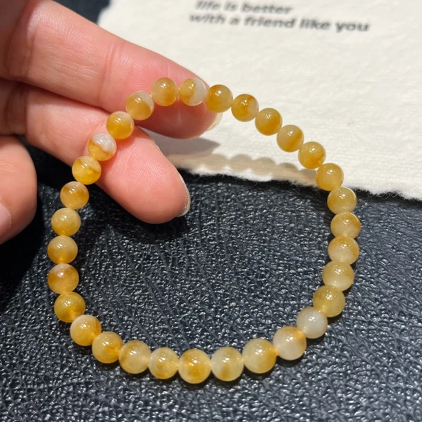 优翠珠宝天然冰黄翡珠手串起胶半山水旺财百搭5.7mm