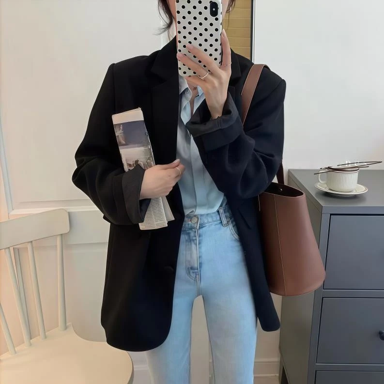 黑色西装外套女春秋气质小个子网红时尚休闲小西服百搭炸街韩版