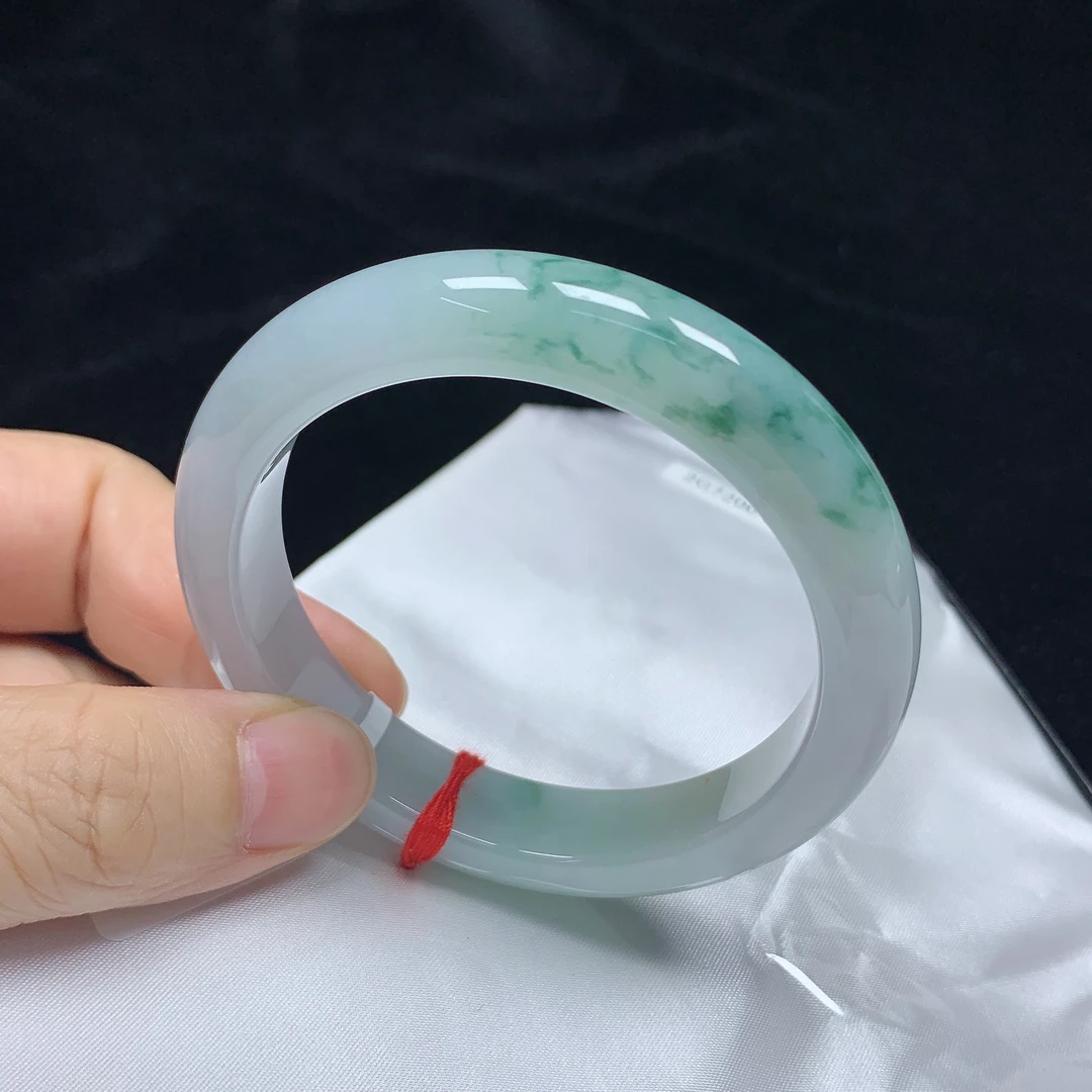 56正圈飘花缅甸天然翡翠A货手镯女款时尚百搭平安妈妈玉镯无纹裂